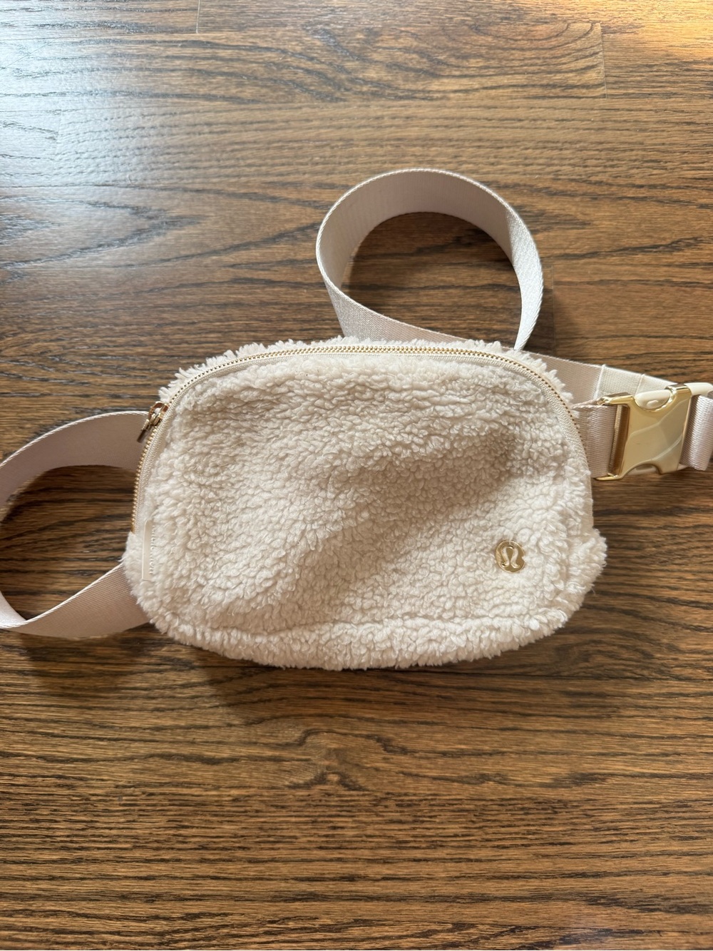 lululemon athletica Cream Sherpa Waist Pouch with Gold Accent